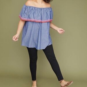 Women’s Lane Bryant Chambray Ruffle Off-The-Shoulder Top Size 14/16